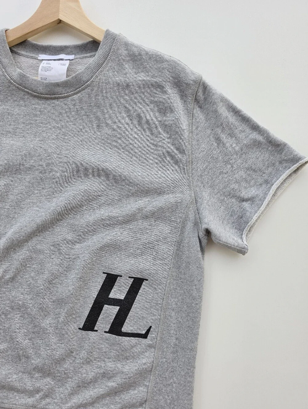 Helmut Lang HL Logo Grey Short Sleeve Crewneck Sweatshirt Tee